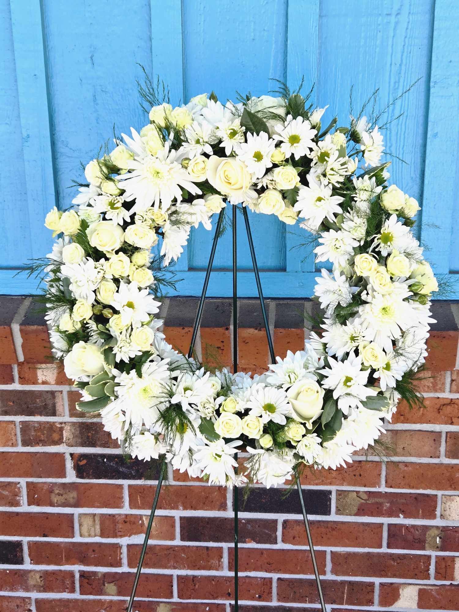 White Wreath Circle Standing Spray