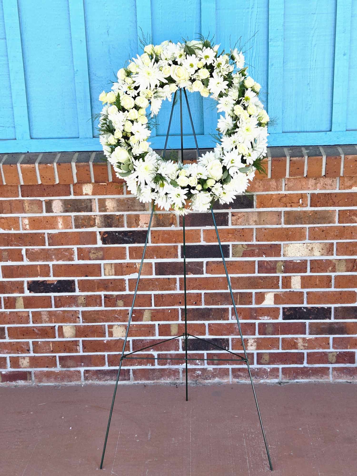 White Wreath Circle Standing Spray