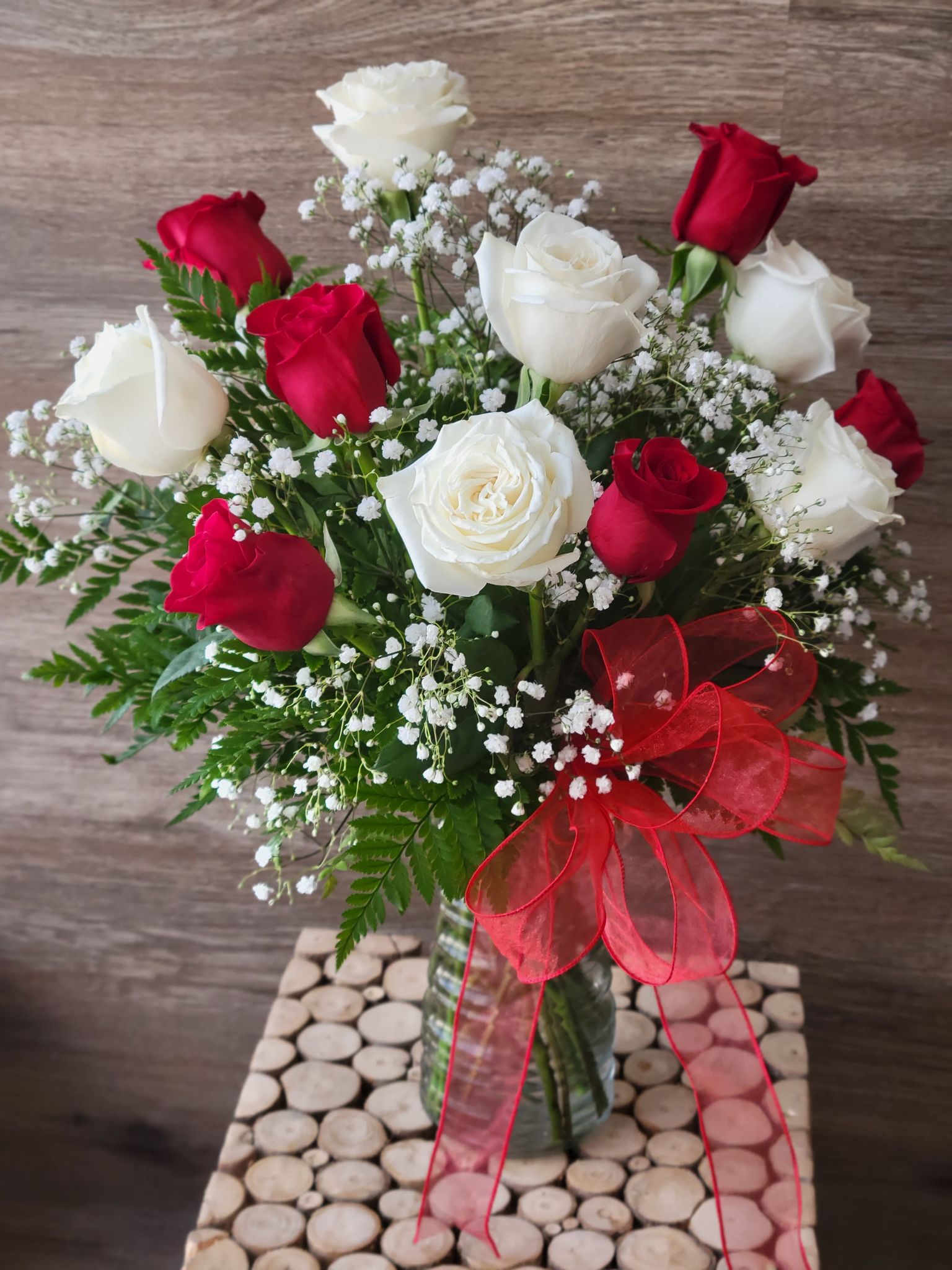 2-Dozen White Roses with Baby's Breath and Green- Fresh Flower Delivery